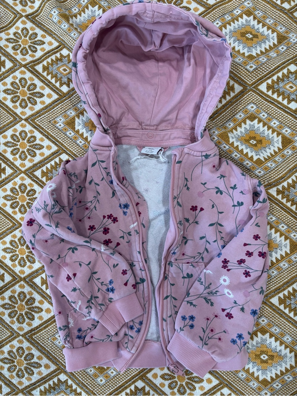 Polarn O. Pyret 100% Organic Cotton Floral Zip Hoodie | Pink | Size 4-5Y (110)